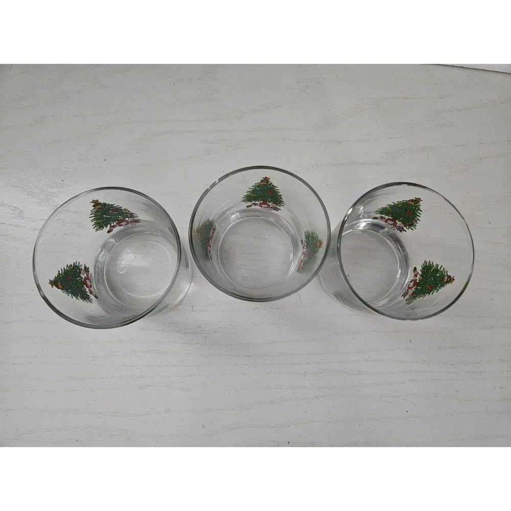 Christmas Tree Glasses Lowball Whiskey Rocks Retro Glass Set of 3 Vintage‎